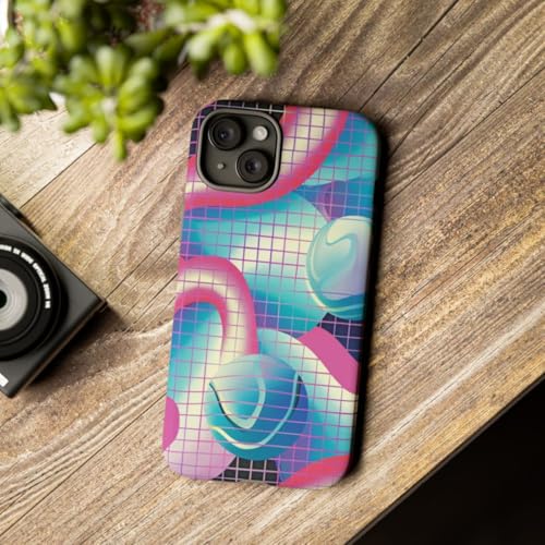 Coque iPhone 15 Plus rigide rose motif géométrique abstrait 3D mat - 3