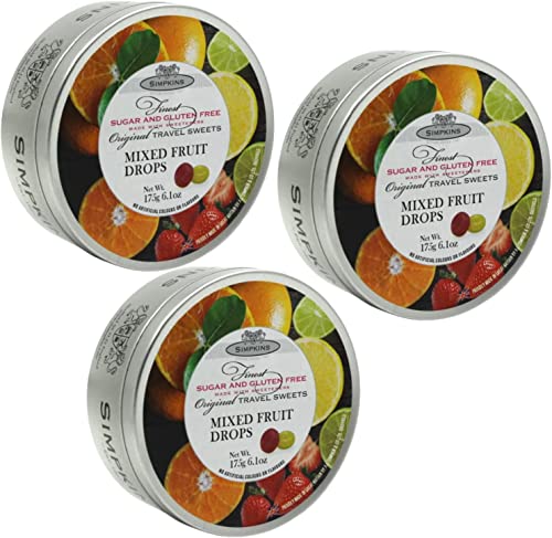 Original Sugar Free Travel Sweets Tin 6 Pack Bundle Contains 3 X Simpkins Mixed Fruit And 3 X Simpkins Forest Fruit (175G Each), Silver #TOP3