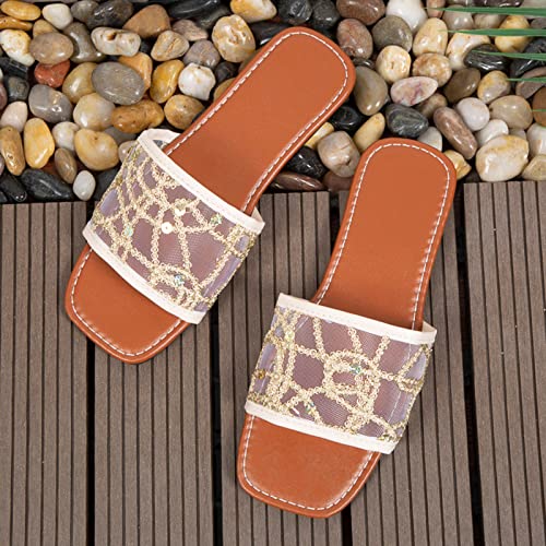 Chinelos de praia femininos modernos de malha de verão com lantejoulas decorativas de fundo plano bi