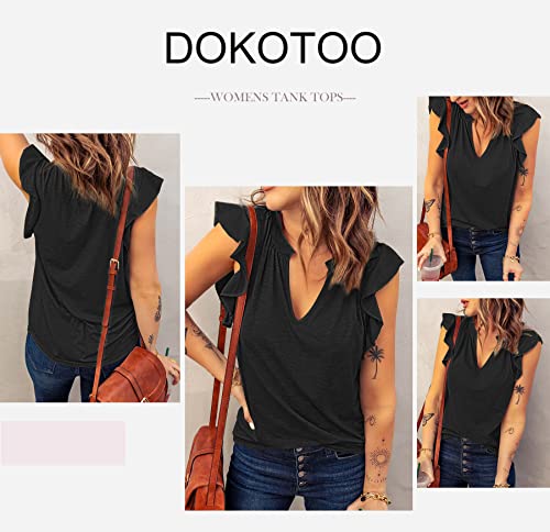 Dokotoo Women's Casual V Neck Ruffle Sleeve Summer Tank Tops Shirts4