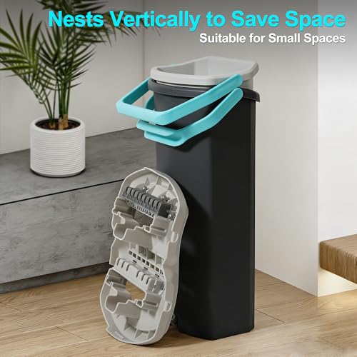 Mopficient 14L Dual-Chamber Flat Mop & Bucket Set, Clean & Dirty Water Separation, Hands-Free Self-Wringing, 15” Wide Head with EVA Squeegee, 4 Microfiber Pads, Stackable Design, Ergonomic by Mopficient - Image 7