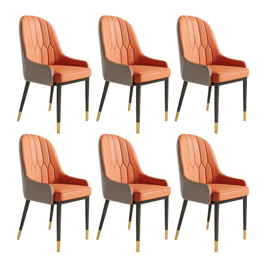 SJIALEN Metal Feet Dining Chairs Set of 6, Leather Home Living Room Bedroom Armrest Chairs Hotel Office Computer Chairs Kitchen Chair (Color : Orange+Gray)