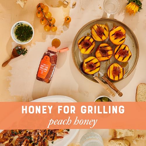 Image of Nate's Peach Honey for Grilling - Made with 100% Pure Honey and Peach - 12 oz Squeeze Bottle - For Grilling Fish, Fruit & Veggies - Gluten Free - Only Natural Ingredients