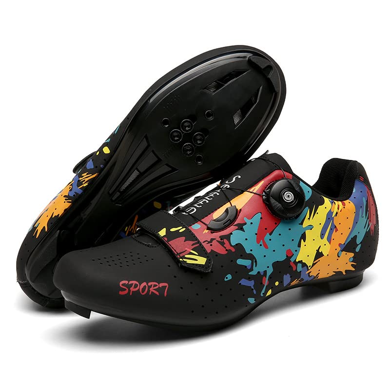 Fansu Zapatillas de Ciclismo para Hombre Mujer, MTB Exterior Zapatos Bicicleta de Carretera con Look Lock Tabs & Cordones Giratorios Compatibles SPD & SPD-SL Zapatillas de Bicicleta