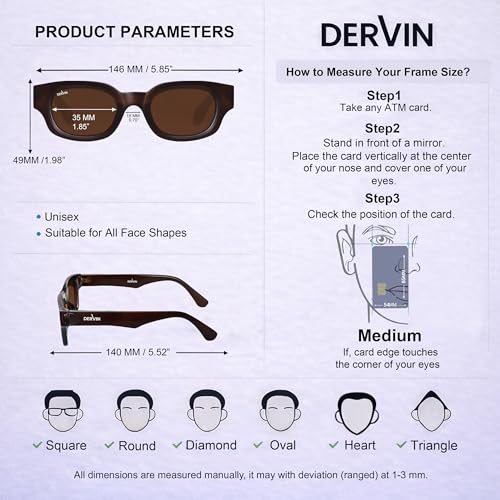 Image of Dervin UV Protection Polarized Rounded Rectangle Sunglasses for Men and Women