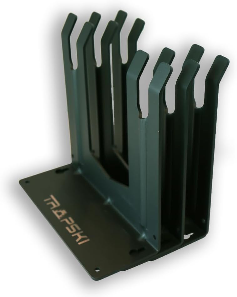 TRAPAWAY Wall Rack | Holds 3 pairs of Skis or Snowboards by Bindings | Garage Organizer for Yard Tools, Gear & Equipment | No Moving Parts to break or pinch | Made in the USA (Black 3 Pack)