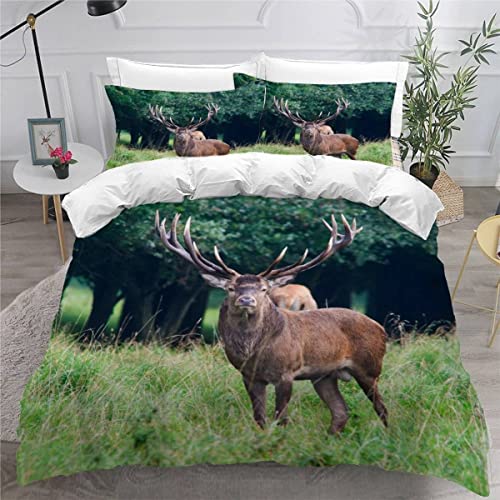 TiaoTian Housse De Couette 220x240 Cerf Forêt 3D Parure De Lit et Fermeture éclair Linge De Lit et Oreillers Adulte Couvre Lit Souple Microfibre Parure De...