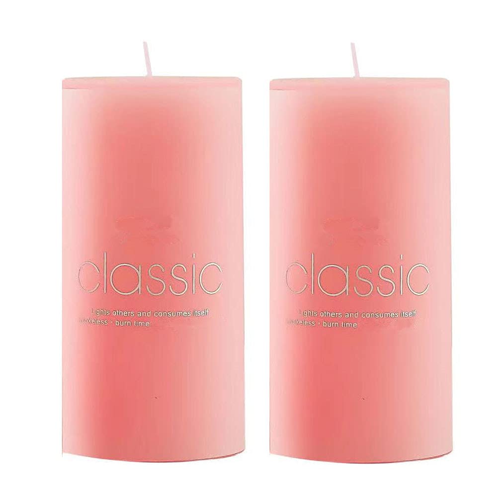 Yucong Juego de 2 velas de pilar de color sólido, mecha de algodón sin olor – larga duración de combustión, adecuado para bodas, iglesia, decoración del hogar, restaurantes, spa (rosa, 7,5 x 10 cm)