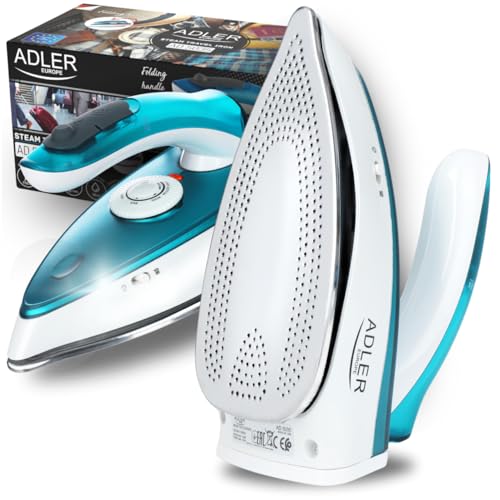 Adler Europe AD5035 Fer à Repasser Compact de Voyage avec Poignée Pliable, Semelle en Acier Inoxydable 1700 W, Mini fer à Repasser avec Fonction Séchage,...