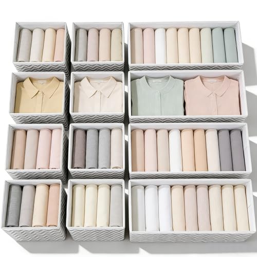 Evance Lot de 12 Organisateur de Tiroir Pliable Non-tissé pour sous-vètements, Soutien-Gorges, Cravates, Chaussettes Boîte de Rangement à Compartiment Gain...