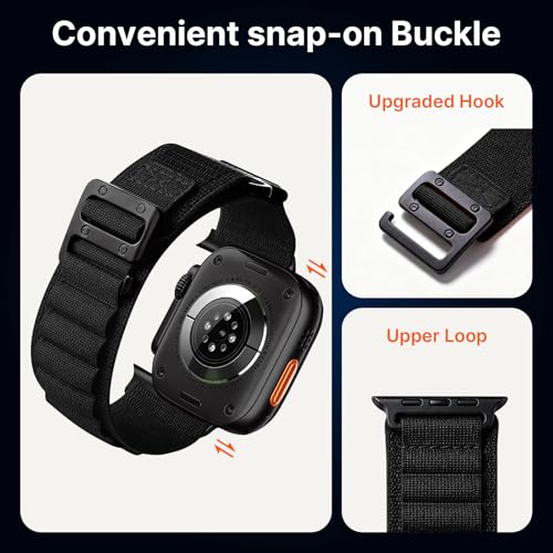 Image of Fullmosa Nylon Alpine Loop Strap for Apple Watch 49 46 45 44 42mm, Black | Compatible with iWatch Ultra3 /2 /1, SE3 /2 /1, Series 11 /10 /9 /8 /7 /6 /5 /4 /3 /2 /1, G-style Hook, Sport Band for Men