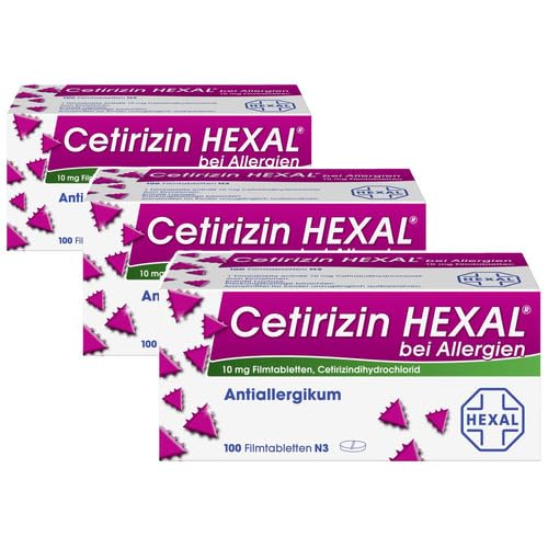 Cetirizin HEXAL® bei Allergien | 3x 100 St | Lindert Juckreiz, Rötung und Schwellung der Haut bei Nesselsucht | Wirkt in ca. 30-60 Minuten