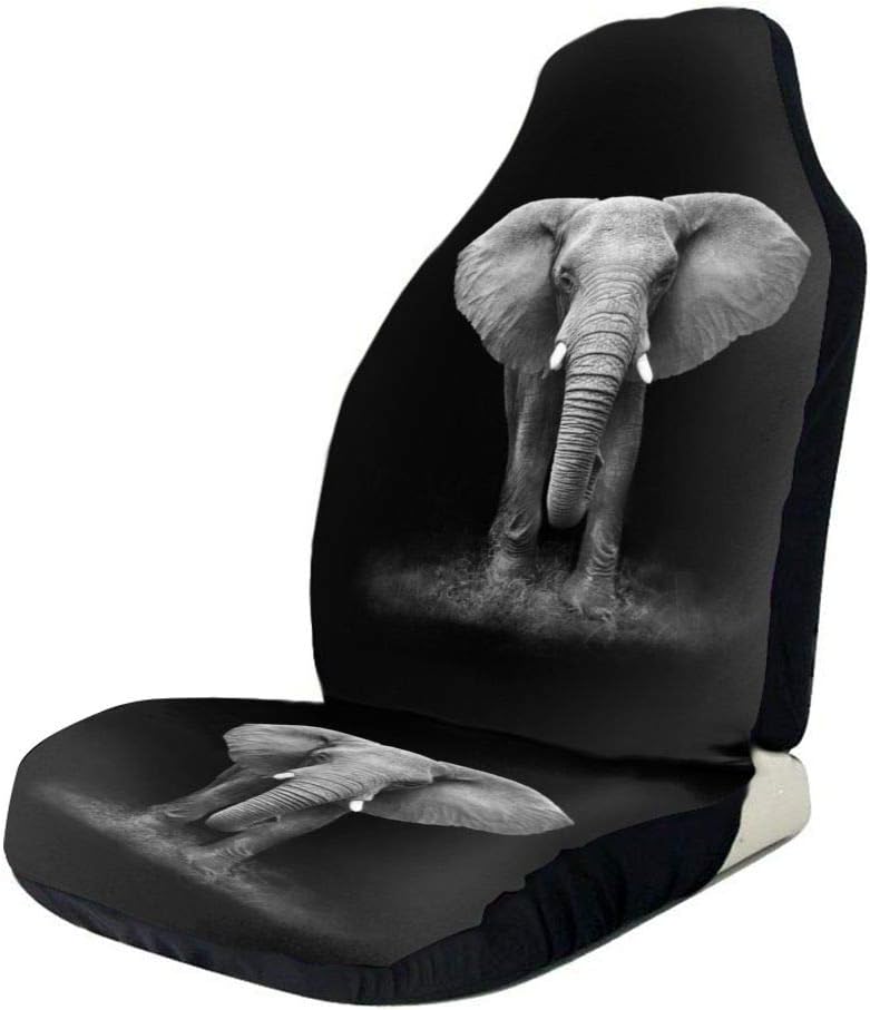 Tianheyue African Elephant Black Car Seat Cover Front Seats Full Set of 2 Vehicle Seat Protector Fit Cars, Sedan, Truck, SUV, Van