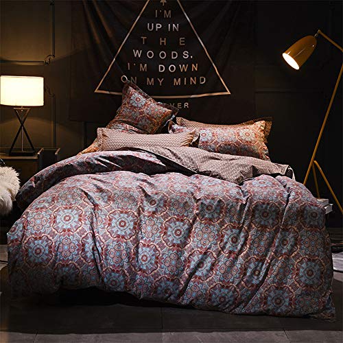 DXSX Juego de Fundas nórdicas con Estampado de Flores Vintage nórdicas de Funda nórdica Floral romántica y Juego de sábanas Fundas Almohadas (Marrón, 150 × 220cm- Cama 90cm)