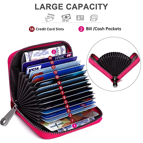 Image of Badiya Genuine Leather RFID Blocking Credit Card Holder Small Card Case Wallet Accordion Zip Coin Purse for Women Men, B-Rose-1, small, Accordion