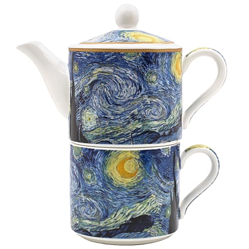 The Leonardo Collection Vincent Van Gogh Van Gogh Tea for One Starry Night Tea for One with Matching Cup & Teapot | Ceramic Teapot Ideal for Home & Outdoor | Without Tea Straine Elegant Gift All