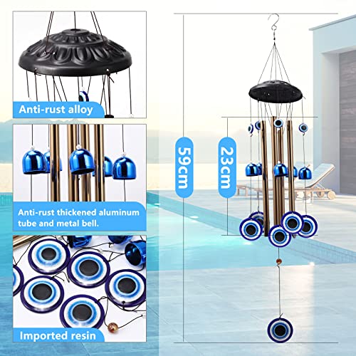 Image of Blue Evil Eye Amulet Wind Chimes Bells Outdoor Decor,Metal Windchimes for Garden Patio Backyard Home Decor.