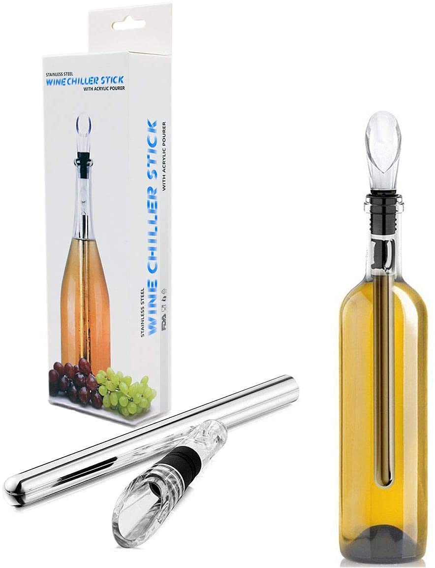 Iktu Wine Chiller, 3-in-1 Stainless Steel Wine Bottle Cooler Stick - Rapid Iceless Wine Chilling Rod with Aerator and Pourer - Perfect Wine Accessories Gift
