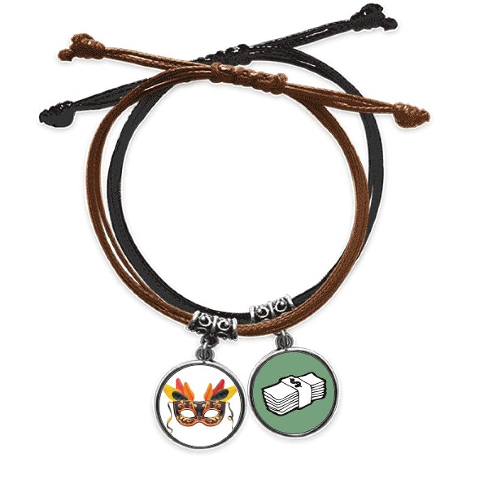 Pulsera Carnaval de Venecia con plumas y cadena de cuero ajustable 3