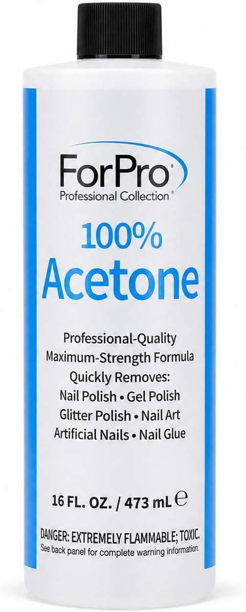 100% Pure Acetone, Professional Nail Polish Remover for Natural, Artificial, Acrylic, and Sculptured Nails, Removes Gel Polish, Glue, and Glitter, 16 fl. oz.