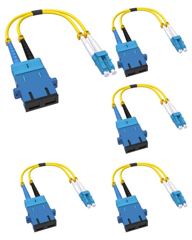 5 Pack Fiber Optic Adapter Cable LC Male to SC Female, OS2/OS1 Duplex Singlemode 10GB 9/125µm Hybrid Adapter Converter Dongle for Fiber Optic Network 1 FT