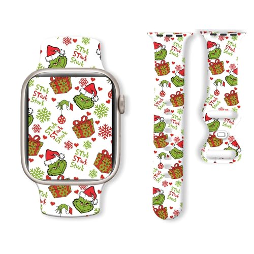 Festive Holiday Christmas Watch Bands Compatible with Apple Watch 38mm 40mm 41mm 42mm(Series 10) Soft Silicone Sports Wristband Strap Replacement for iWatch Ultra SE & Series 11/10/9/8/7/6/5/4/3/2/1