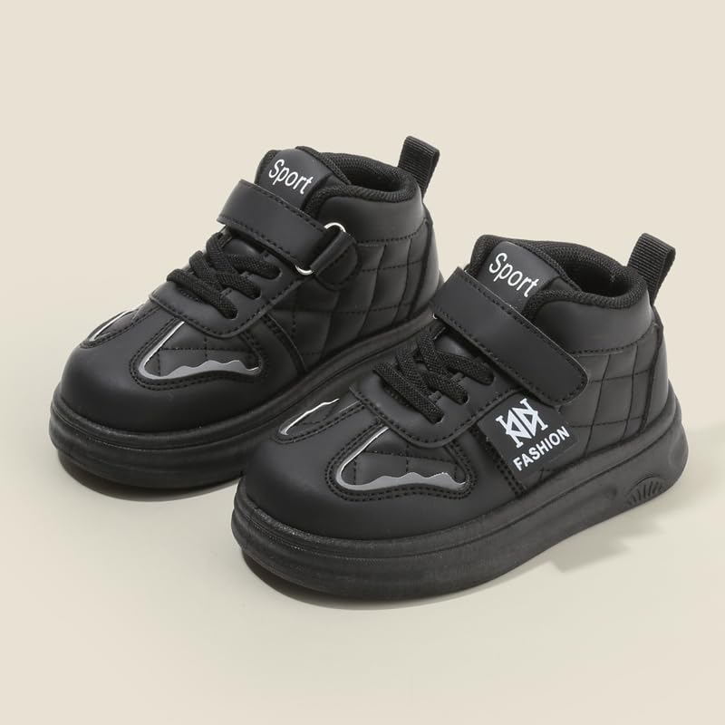 Kids Sport Fashion High-Top Sneakers, Navy Blue Athletic Shoes with Hook and Loop Strap, Casual Comfort2