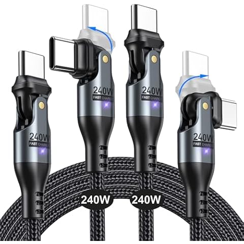 AUFU 240W USB C to USB C Cable 6ft(2 Pack), USBC to USBC Dual Head 180° Rotation/C to C Cable/High Speed USB C Cable/USB C Fast Charging Cable for Phone 16/15/Ma-Book/Pad Series, Samsung Galaxy Series Cover