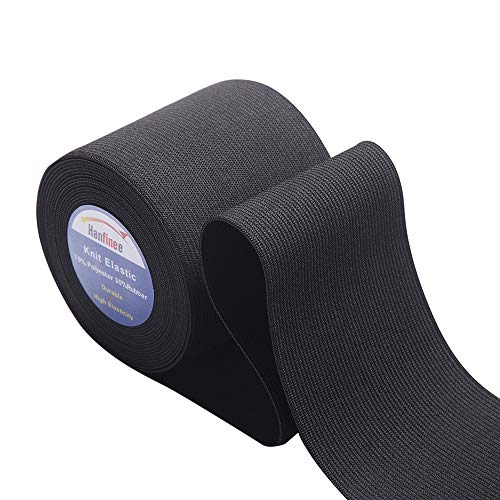 HANFINEE 3 Inch Wide Sew on Elastic Band Knitted Elastic with Heavy Stretch for Sewing Crafts DIY Waistband Bedspread Cuff (Black 5 Yards)