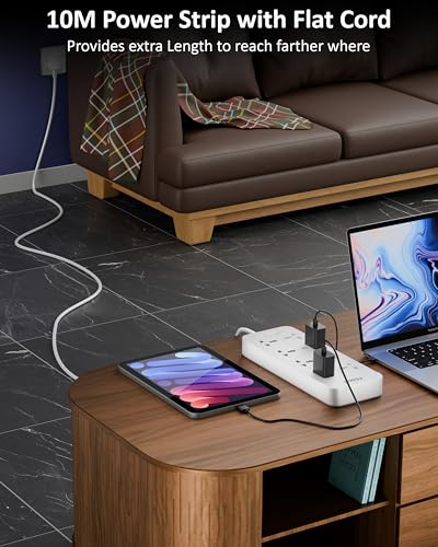Image of FEDUS Surge Protector, 8 Universal Sockets with MOV, OLP Protection, 10 Meter 32 Feet Long Cable, Extension Board Cord, Automatic Overload Protection, Fireproof Power Strip Switch Board, Spike Guard