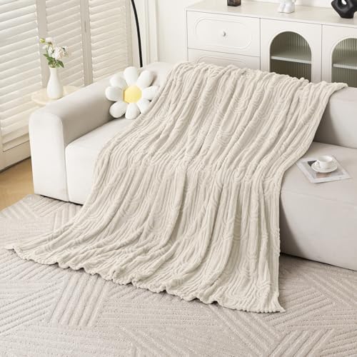 Image of HOKIPO Fleece AC Throw Blanket Double Bed Queen, 200X230 cm / 6.5X7.5 Feet, Beige (AR-6206-BGE)