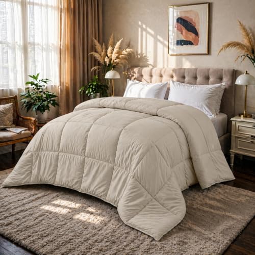 Image of Luxury Hotel Collection Cotton Comforter | All-Season Lightweight Quilt for Hot Sleepers | Plush, Breathable & Box-Stitched (King) Ivory
