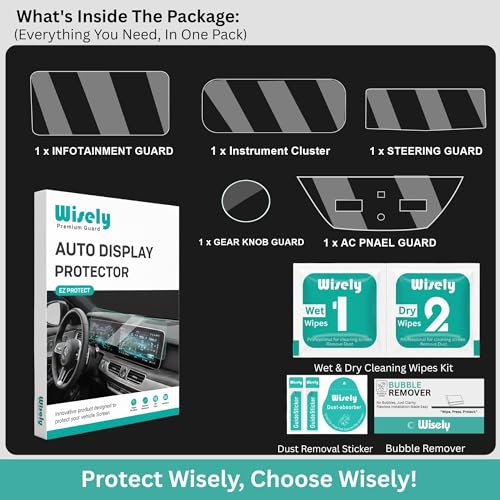 Image of Wisely 5Pcs Screen Guard for TATA PUNCH EV (2026) EMPOWERED /EMPOWERED+S | 10.25 inch Infotainment + 10.25 inch MID + Digital Steering + AC Panel + Gear Knob Protector Accessories