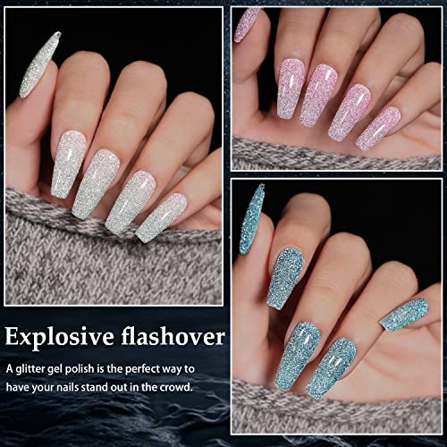 Opuiu Reflective Glitter Gel Nail Polish Set 10 Bottles Sparkly Shiny Blue Purple Silver Orange Pink Red Black Uv Led Soak Off Gel Polish Kit Nail Art Manicure #TOP2