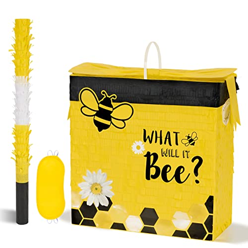 Bee Pinata Bee Party Supplies Pinata Bundle with Blindfold and Stick for Kids What Will It Bee Pinata Bee Baby Shower Gender