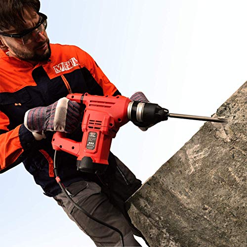 Mpt 1500W Heavy Duty Rotary Hammer Drill,3 Function And Adjustabl Soft Grip Handle,Include 3 Drill Bits,Point And Flat Chisel With Case #TOP4
