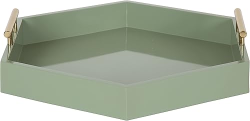 Miniatura 3 de Kate and Laurel Lipton - Bandeja hexagonal moderna, 18 x 18 pulgadas, verde salvia con asas doradas, bandeja decorativa de mediados de siglo para