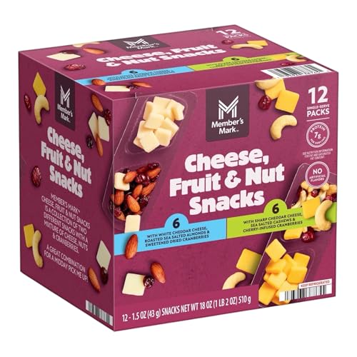 Members Mark Cheese, Fruit & Nut Snack Packs, 12 Count – Protein-Rich Snack Mix with Real Cheese, Dried Fruit & Nuts.