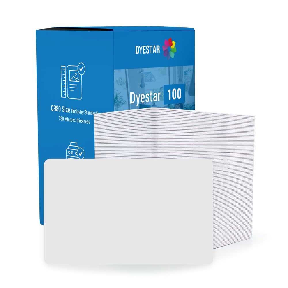 Dyestar Blank Plastic Cards for ID Printing - Compatible with All Plastic Card Printers (Pack of 100)