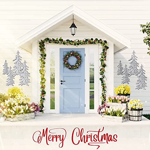 4 Pieces Christmas Pine Sculpture Metal Tree Christmas Metal Pine Tree Metal Wall Art Decor For Home Office Outdoor Wall Decor (Silver) #TOP6