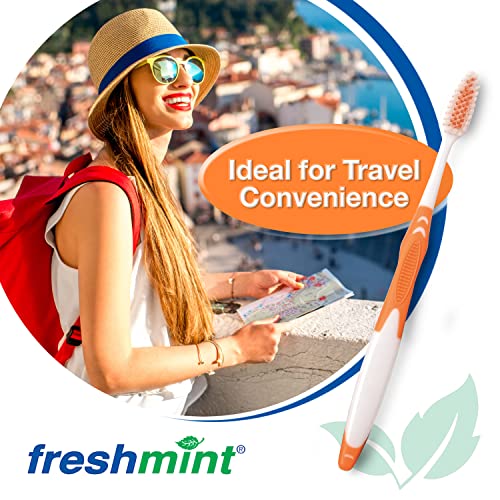 FRESHMINT (100 Pack) Individually Wrapped Premium Toothbrushes, Oversized Easy Grip Rubber Handle, Soft Multi Color Nylon Bristles, Bulk Packed, No Cutting or Tearing Apart Required. - Thumbnail 7