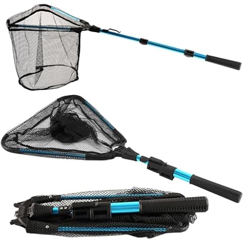 LLCJYYCY Fishing Net with Handle,Fishing Landing net with Telescoping Pole Handle,Folding Fishing Net for Easy Transportation & Storage，Fishing Nets for Fish for Kids Adults（Blue） Cover