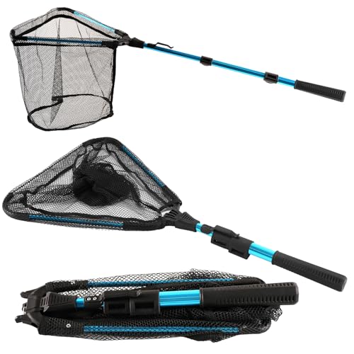 LLCJYYCY Red de pesca con asa, red de aterrizaje de pesca con mango telescópico, red de pesca plegable para un fácil transporte y almacenamiento, redes de pesca para niños y adultos (azul)