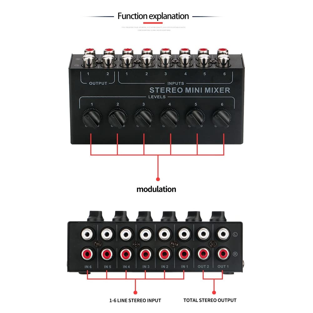 MéLangeur Passif StéRéO 6 Voies MéLangeur Audio Portable 6 EntréEs 2 Sorties Distributeur StéRéO ContrôLe du Volume Batterie Requise