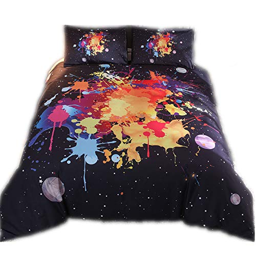 CHAOSE Ensemble De Literie Graffiti Couleur Polyester-Coton Housse De Couette 3 Pièces (1 Housse De Couette + 2 Taies d'oreiller 50x70cm (Ciel étoilé coloré, 220x240cm(1.8M/2M Bed)) Cover