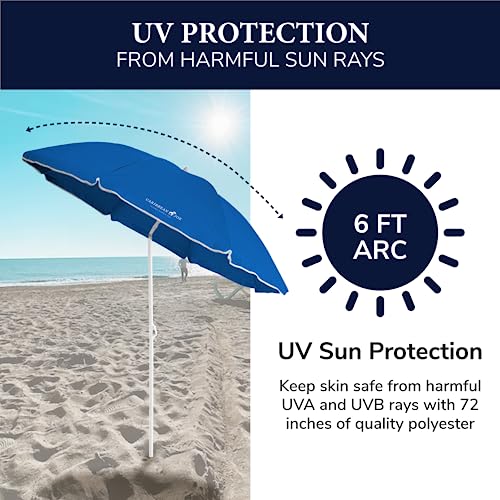 Chaby International | Caribbean Joe | Portable, Adjustable Tilt Beach Umbrella With UV Protection | Vented Canopy, Built-in Sand Screw Anchor, Carry Bag | 6 FT (Blue) - Image 3