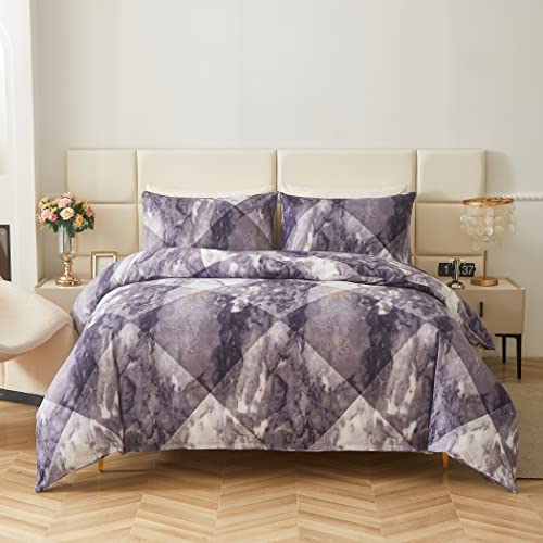 Lamejor Duvet Cover Set Queen Size Marble Geometric Purple Hotel Luxury Soft Bedding Set Comforter Cover (1 Duvet Cover+2 Pillow Cases) #TOP8