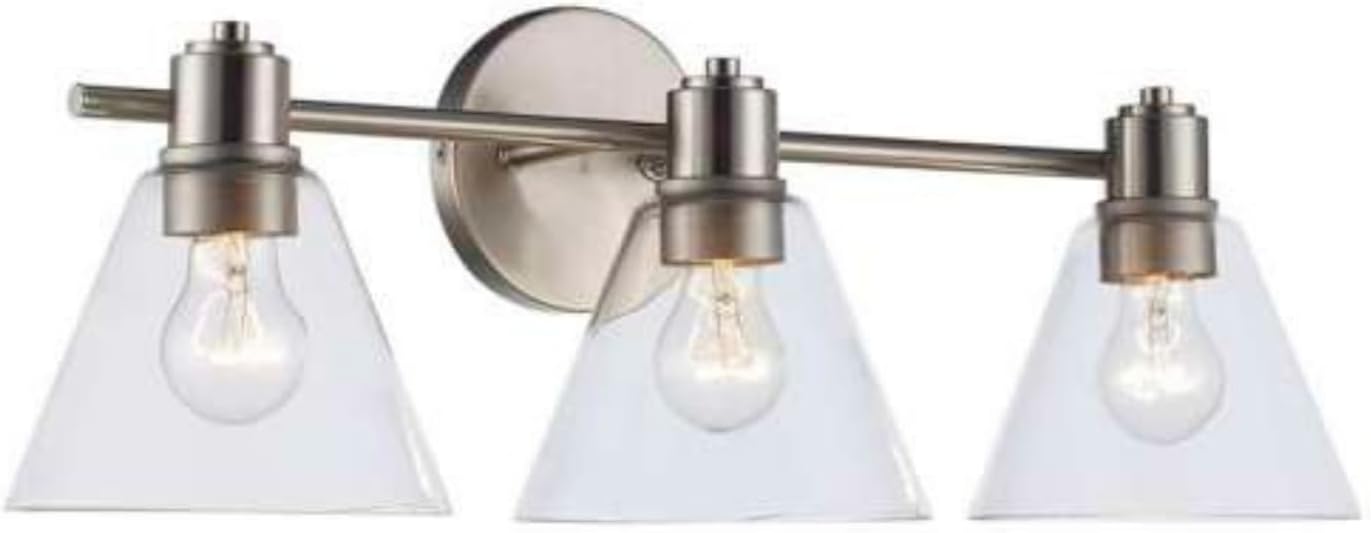 Asher Hamilton AHV-104BNCL 3 Light Boden Vanity Light | Three E26 Medium Base Bulbs Required Sold Separately | 60 Watt Max Per Bulb | Damp Rated | Brushed Nickel Finish | Clear Glass Shades