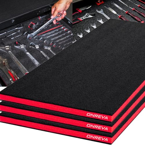 ONREVA Tool Box Foam 24x18x1 inch 3Pack Foam Inserts for Cases Polyethylene Storage Sheets for Toolbox Hard Case Tool Shadow Insert Kaizen Organizer Sheet Black with Red