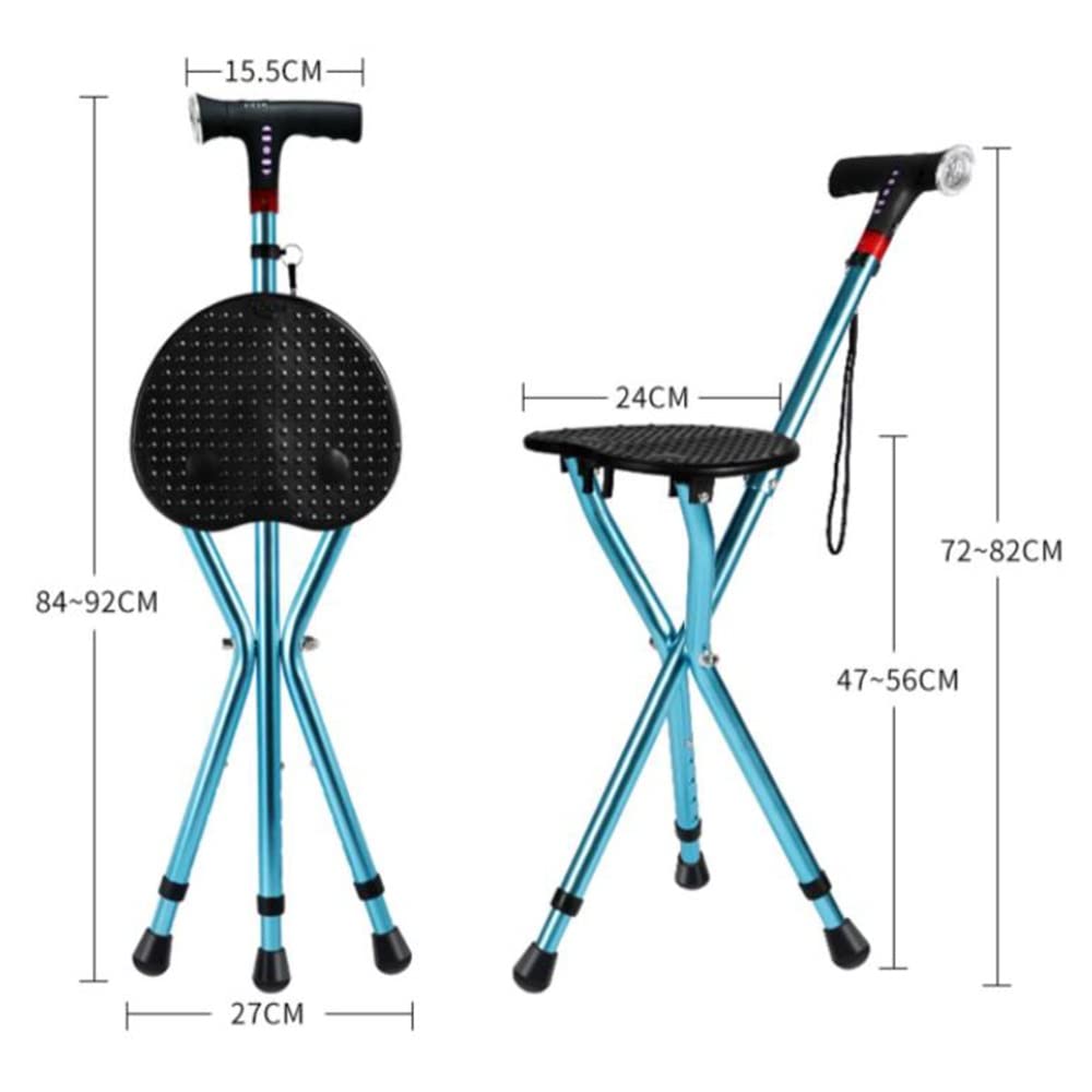 KADEUX Silla Muleta Plegable, Asiento De Bastón De Aluminio con Luz, Bastón Plegable con Asiento para Personas Mayores, Bastón para Hombres Que Caminan, Altura Ajustable